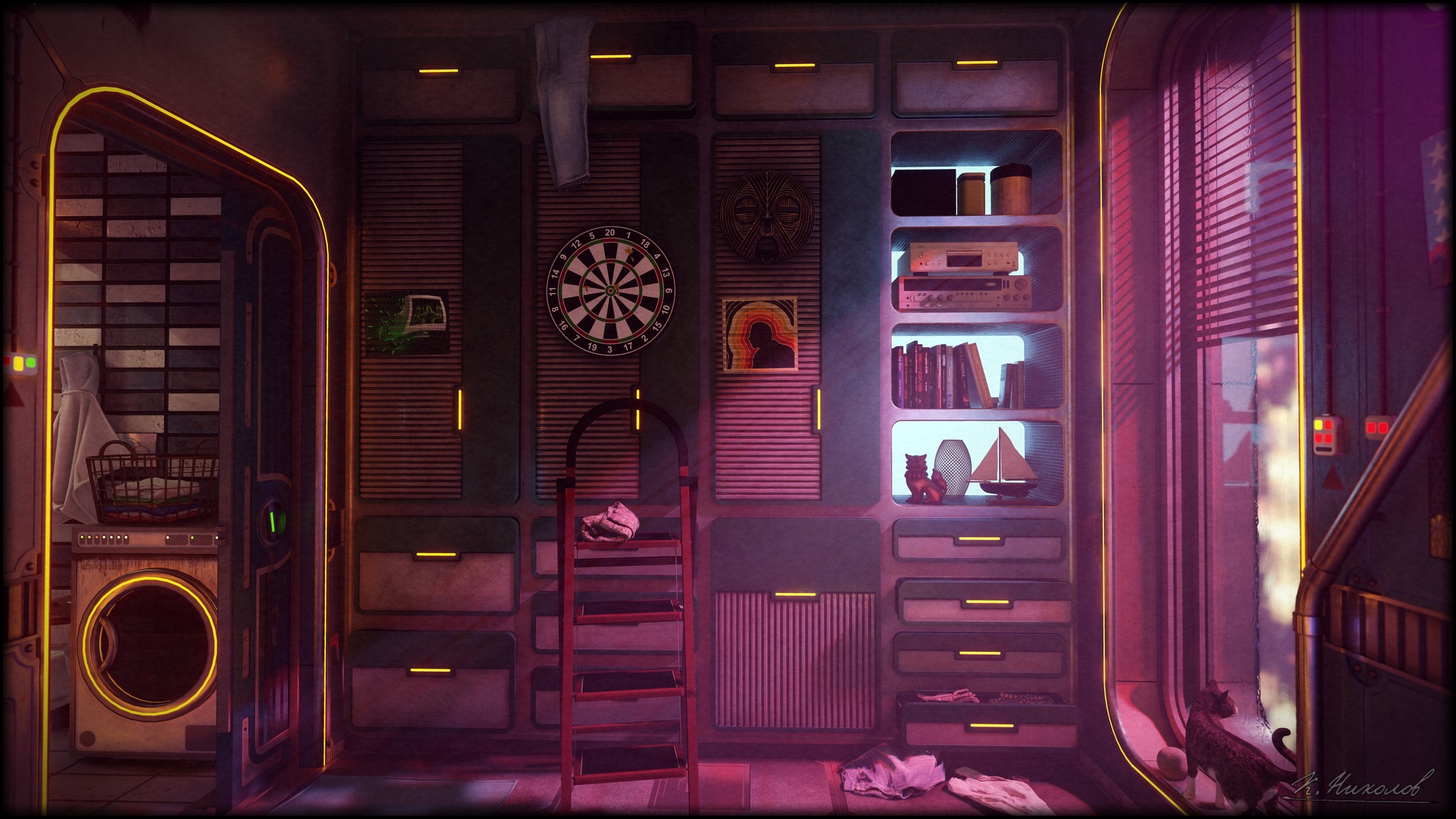 The meme is a picture of a cluttered room with various objects, including a washing machine, a cat, and a TV. The text "I'm not hoarding, I'm just...reorganizing" appears in the image. The image is likely intended to be humorous, poking fun at the idea of someone trying to justify their messy living space.